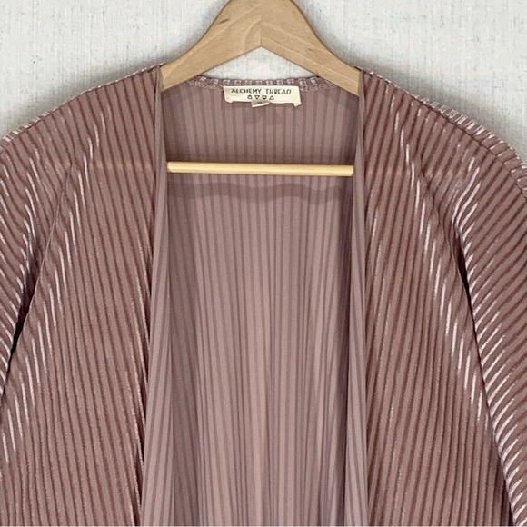 Alchemy Thread~Women’s Boho Ribbed‎ Velvet Stripe Kimono/Duster~Dusty Mauve~Sz M - Picture 3 of 12